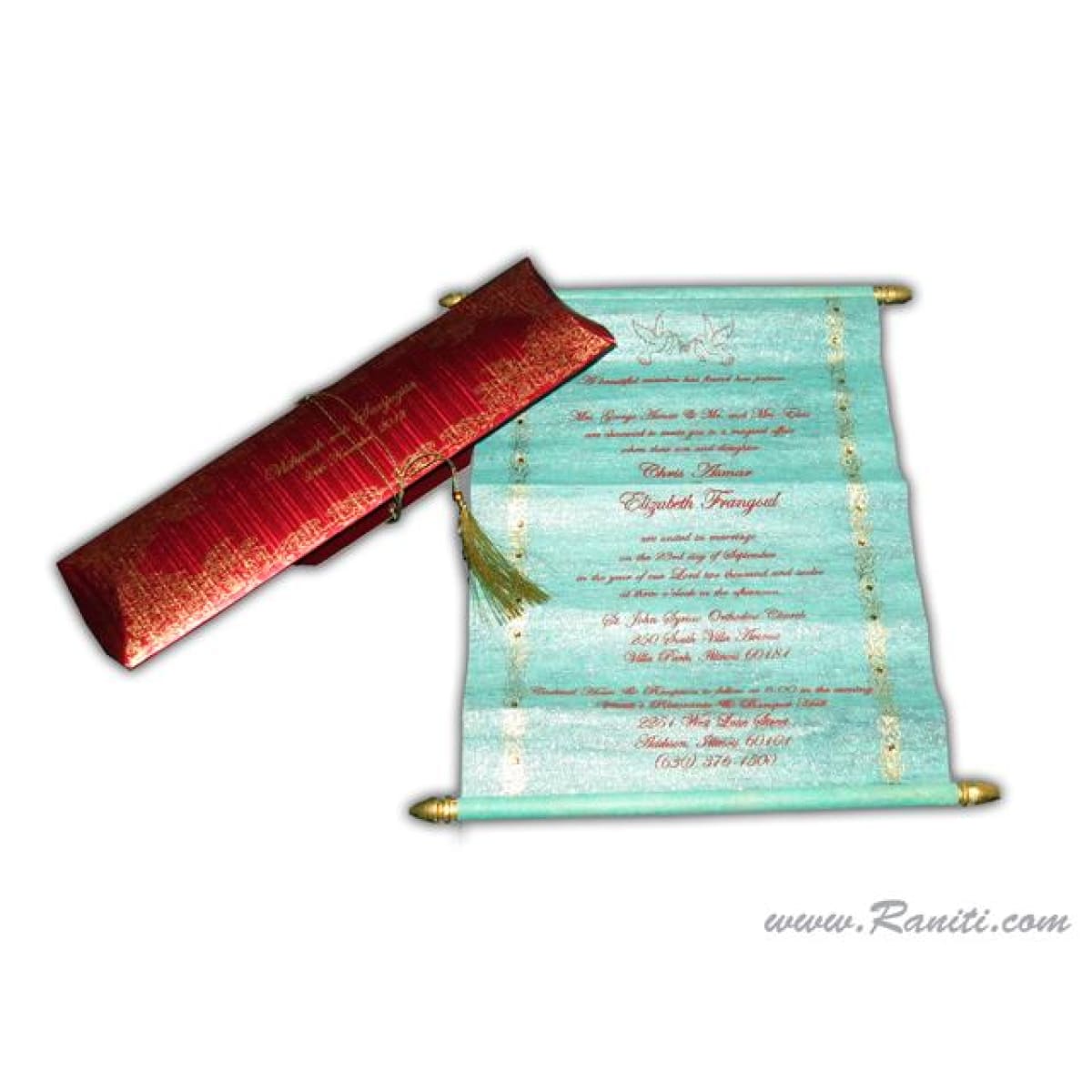 custom printed royal engraved scroll invitation with a laser