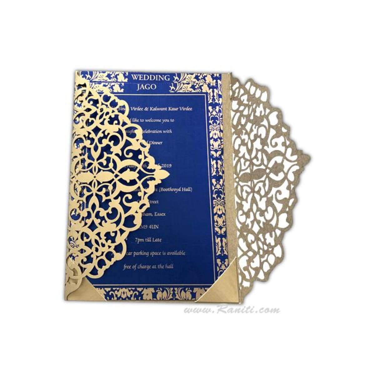 Laser Cut Golden Gate Fold Custom Invitation Card with Blue Cascading