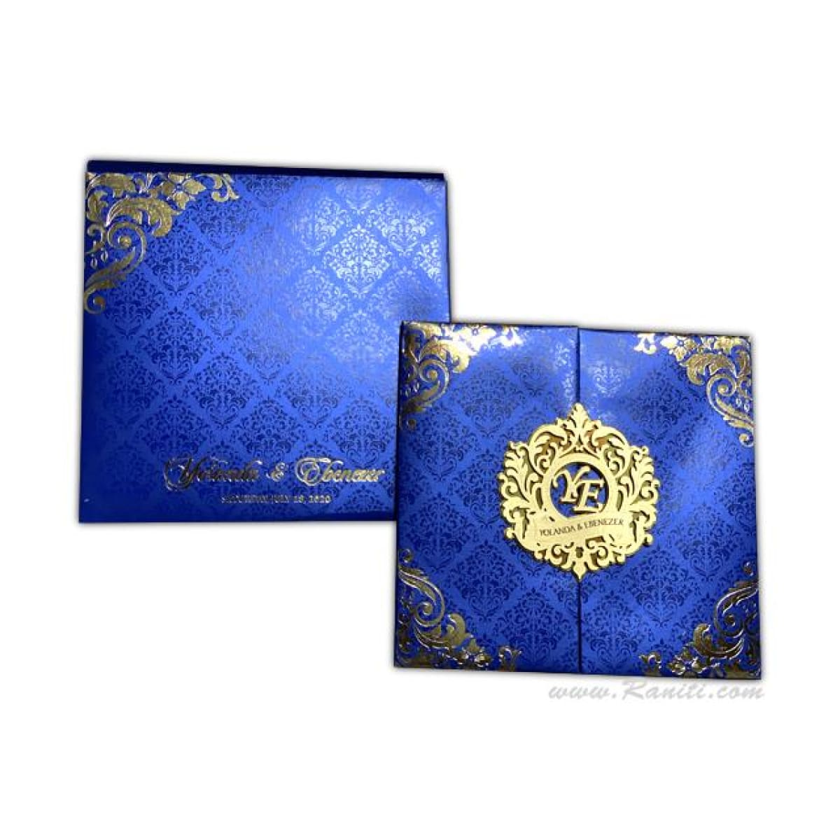 Blue and Gold Laser Cut Custom Luxury Invitation Card AMHL195 Raniti Raniti LLC Custom
