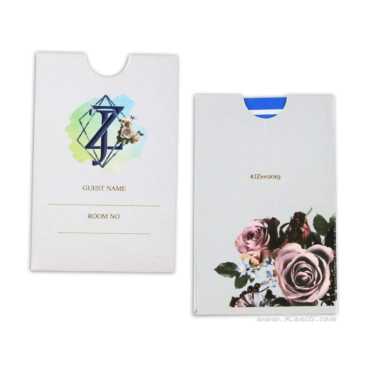 custom hotel key card sleeves Wedding Event Guest Room Key Card Holder Floral Rose Theme | Custom Personalized Wedding Stationery JVDKC-6 - Raniti LLC