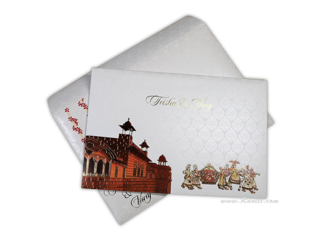 Foil Damask Traditional Royal Wedding Custom Invitation Card | Fort Traditional Wedding Luxury Invitations ACD-5  Raniti LLC - Custom Invitations & Stationery