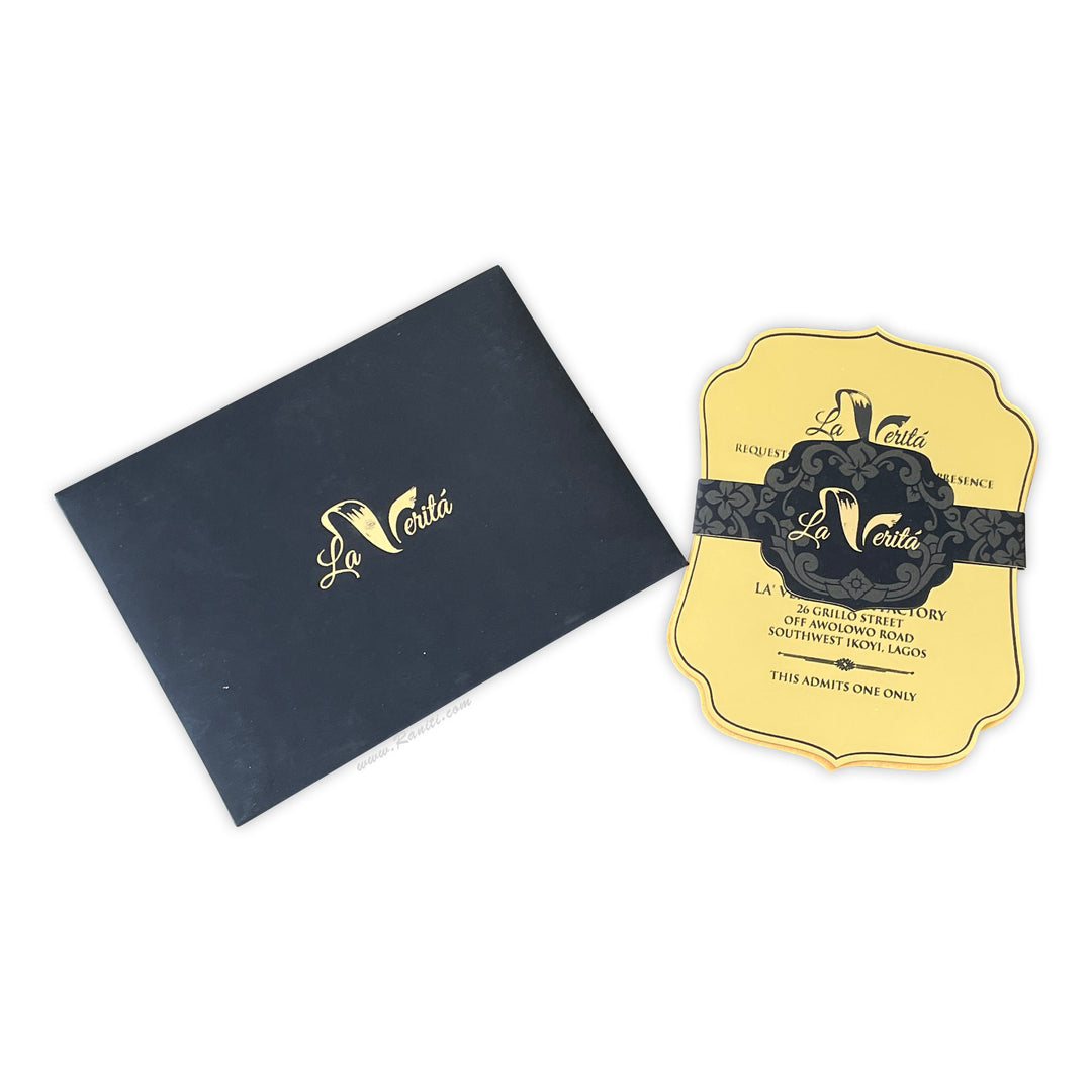 Mirror Acrylic Laser Cut Customized Wedding Invitation with Die Cut Envelope, Foil Print and Belly Band ACDL-24  Raniti LLC - Custom Invitations & Stationery