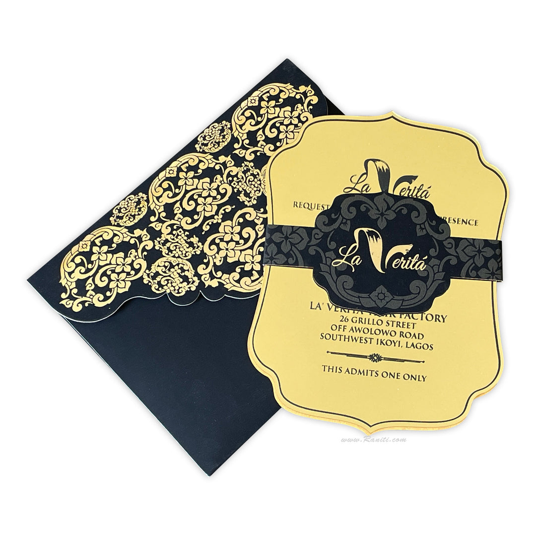 Mirror Acrylic Laser Cut Customized Wedding Invitation with Die Cut Envelope, Foil Print and Belly Band ACDL-24 Premium Raniti LLC - Custom Invitations & Stationery