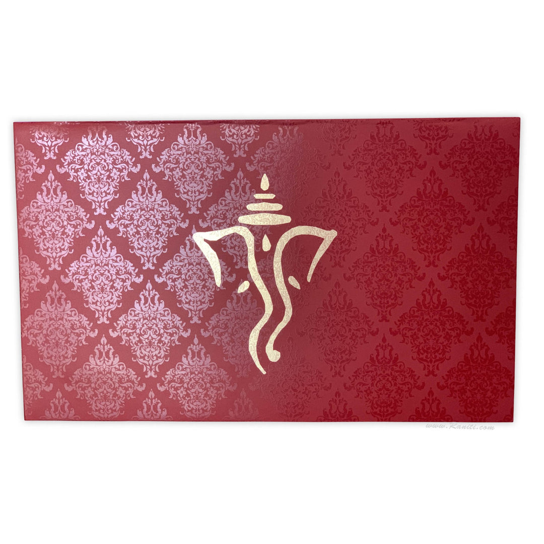 Red and Golden Rectangle Custom Hindu Wedding Invitation with Embossed Foil Ganesh Image Card with Multicolored Inserts AM-103  Raniti LLC - Custom Invitations & Stationery