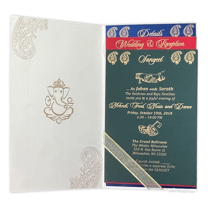 His & Her Peacock & Paisley Design White Elegant Custom Invitation Card with Stones AM-114  Raniti LLC - Custom Invitations & Stationery