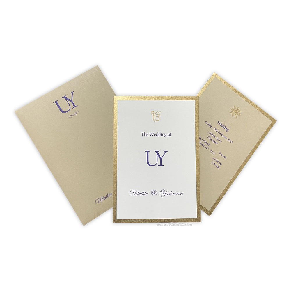 Custom Classic Invitation Card with Multiple Inserts and Gold Accent | White Wedding Invitation Card AM-147  Raniti LLC - Custom Invitations & Stationery