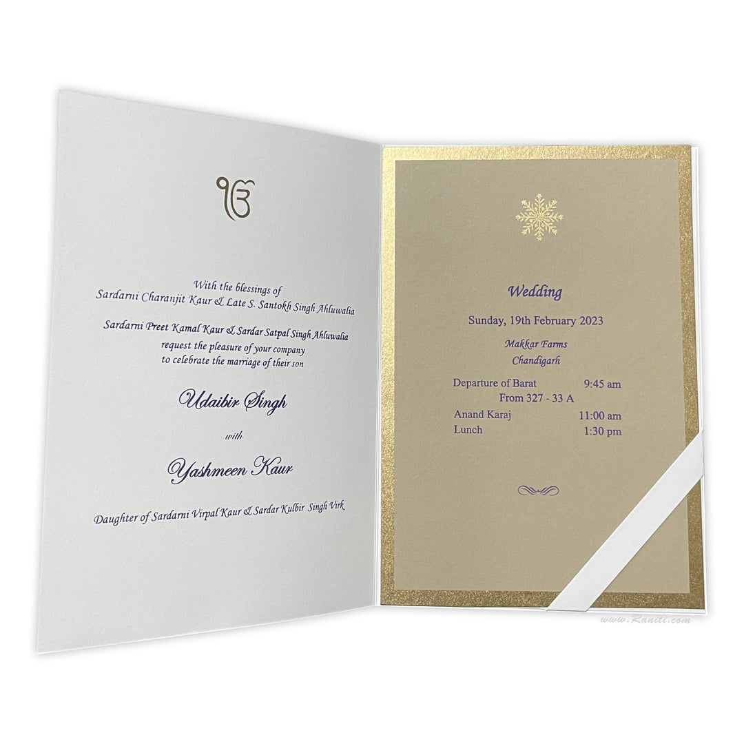 Custom Classic Invitation Card with Multiple Inserts and Gold Accent | White Wedding Invitation Card AM-147  Raniti LLC - Custom Invitations & Stationery