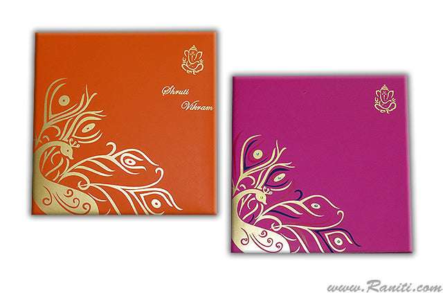 Peacock Theme Fuchsia Pink and Orange Custom Invitation Card with Multiple Inserts AM-17