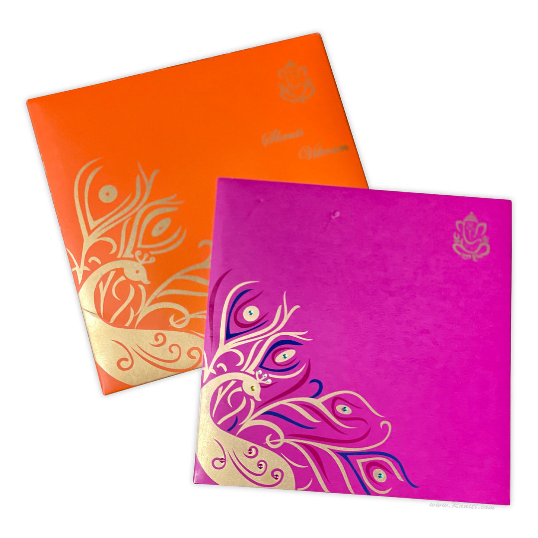 Peacock Theme Fuchsia Pink and Orange Custom Invitation Card with Multiple Inserts AM-17