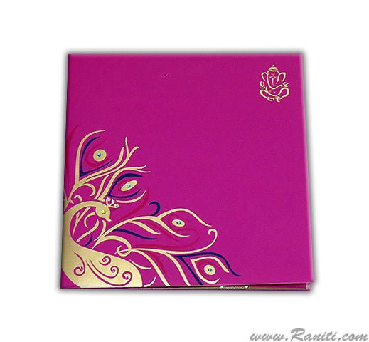 Peacock Theme Fuchsia Pink and Orange Custom Invitation Card with Multiple Inserts AM-17