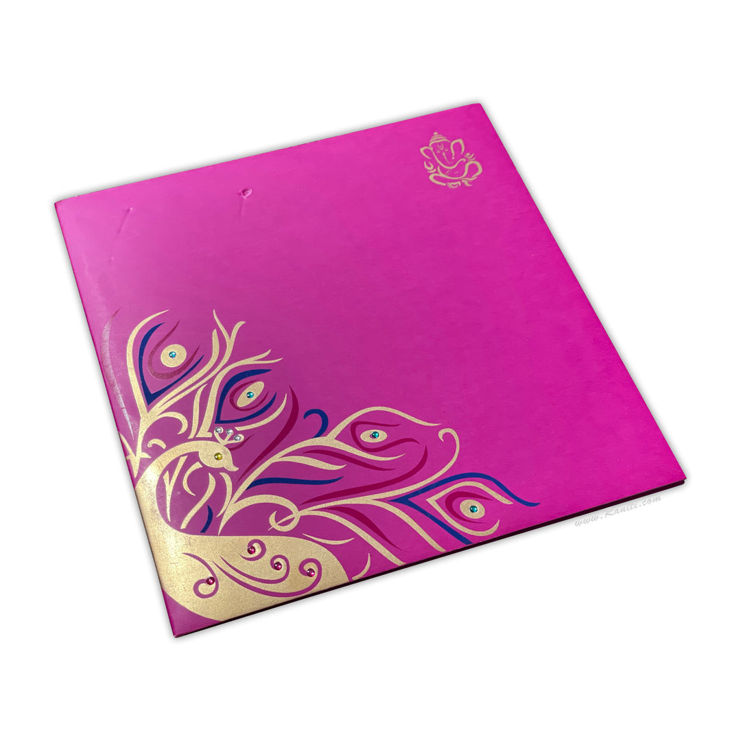 Peacock Theme Fuchsia Pink and Orange Custom Invitation Card with Multiple Inserts AM-17