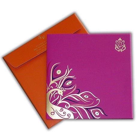 Peacock Theme Fuchsia Pink and Orange Custom Invitation Card with Multiple Inserts AM-17