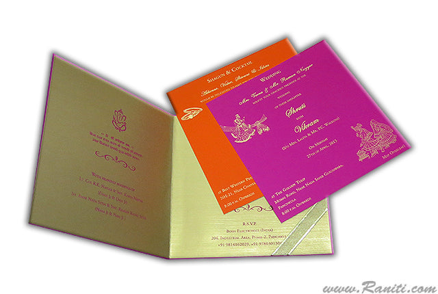 Peacock Theme Fuchsia Pink and Orange Custom Invitation Card with Multiple Inserts AM-17