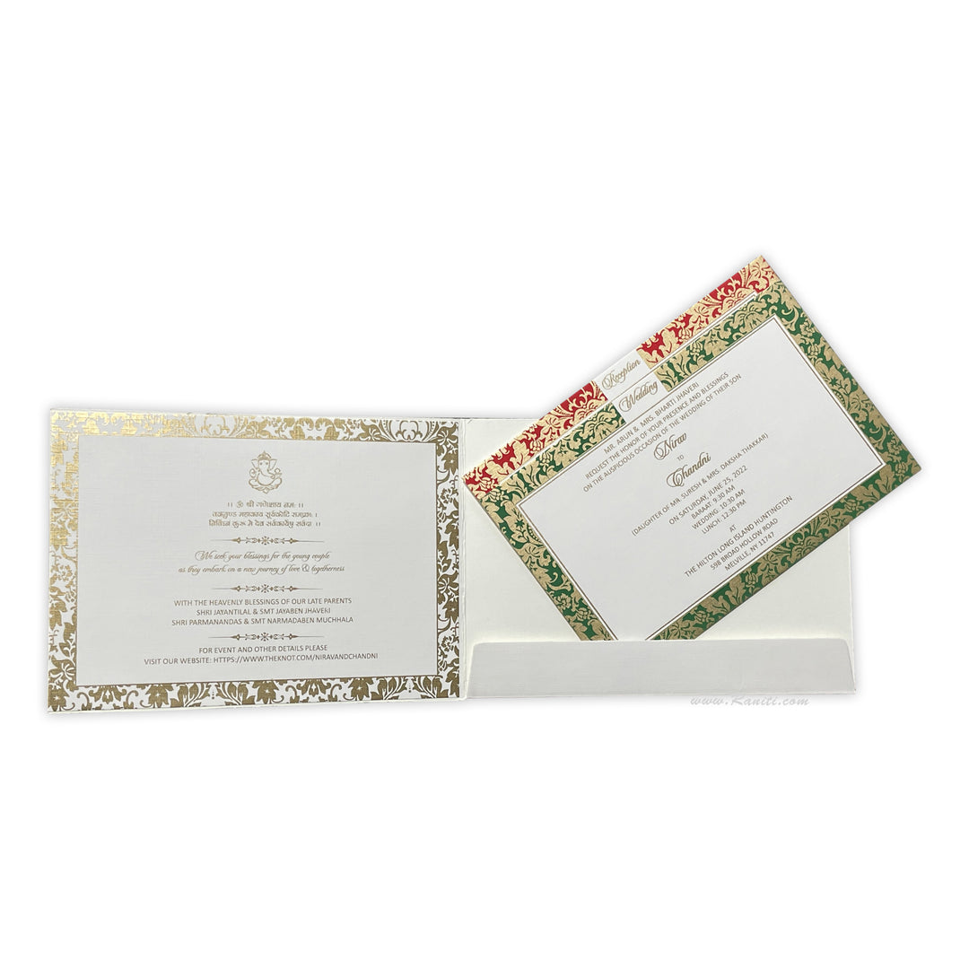 White Classic Custom Invitation Card with Multicolored Border Inserts and Beautiful Lined Envelope | Custom Classic White Invitation Card AM-198  Raniti LLC - Custom Invitations & Stationery