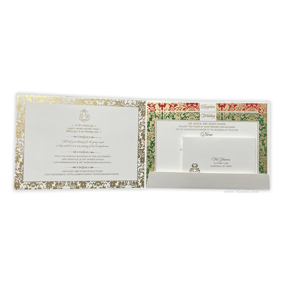 White Classic Custom Invitation Card with Multicolored Border Inserts and Beautiful Lined Envelope | Custom Classic White Invitation Card AM-198  Raniti LLC - Custom Invitations & Stationery