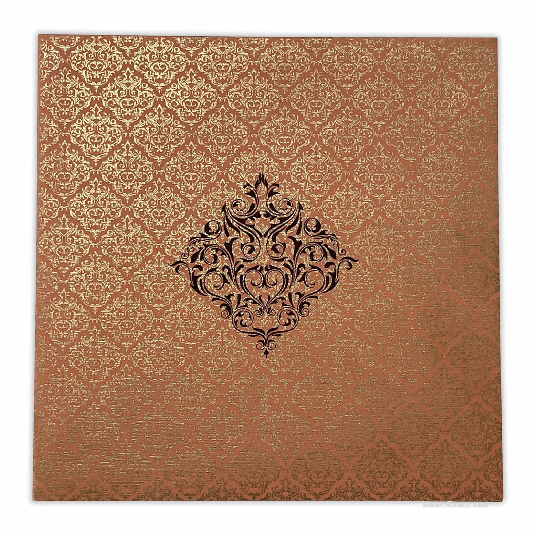 Damask Print Peach Color Custom Invitation Card | Wedding Custom Invitation Card with Multiple Inserts AM-207  Raniti LLC - Custom Invitations & Stationery