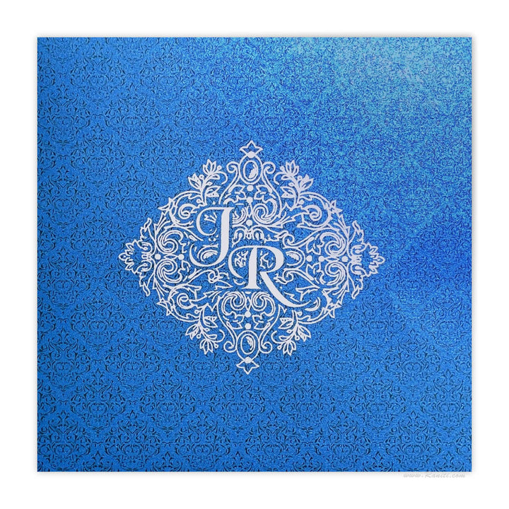 Blue and Pearl White Square Custom Wedding Invitation Card with Multiple Cascading Inserts AM-208  Raniti LLC - Custom Invitations & Stationery