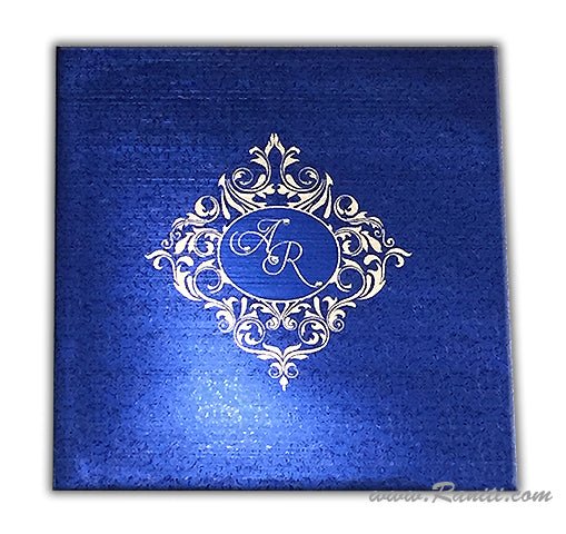 Damask Print Blue Custom Invitation Card | Wedding Invitation Card with Multiple Inserts AM-237  Raniti LLC - Custom Invitations & Stationery