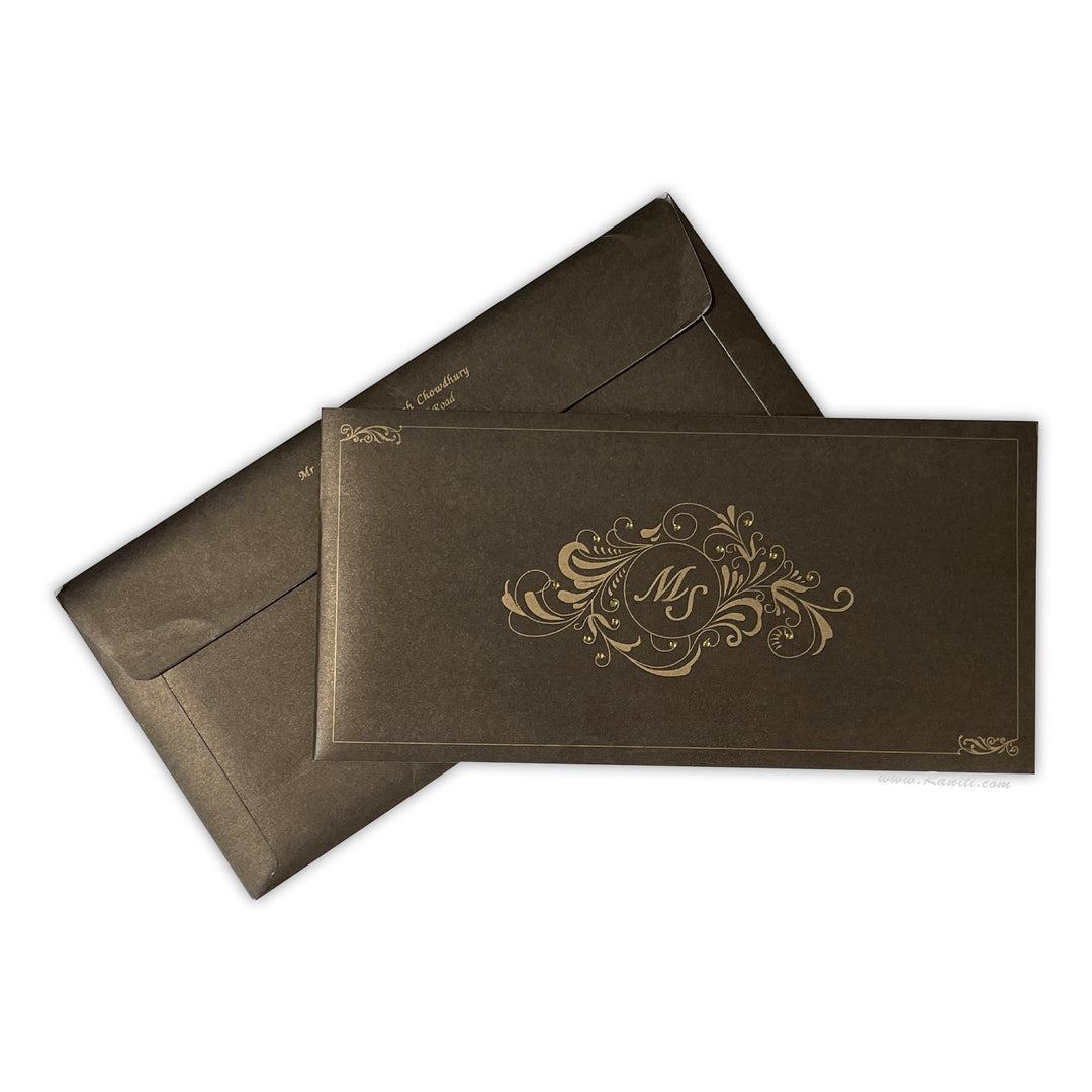 Brown and Golden Rectangle Custom Invitation Card, Custom Invitation Card with Cascading Inserts AM-241  Raniti LLC - Custom Invitations & Stationery