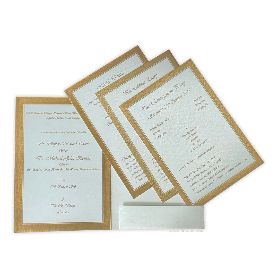 Custom Classic Invitation Card with Multiple Inserts and Gold Accent | White Wedding Invitation Card AM-259  Raniti LLC - Custom Invitations & Stationery