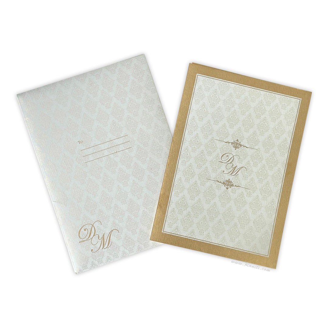 Custom Classic Invitation Card with Multiple Inserts and Gold Accent | White Wedding Invitation Card AM-259  Raniti LLC - Custom Invitations & Stationery