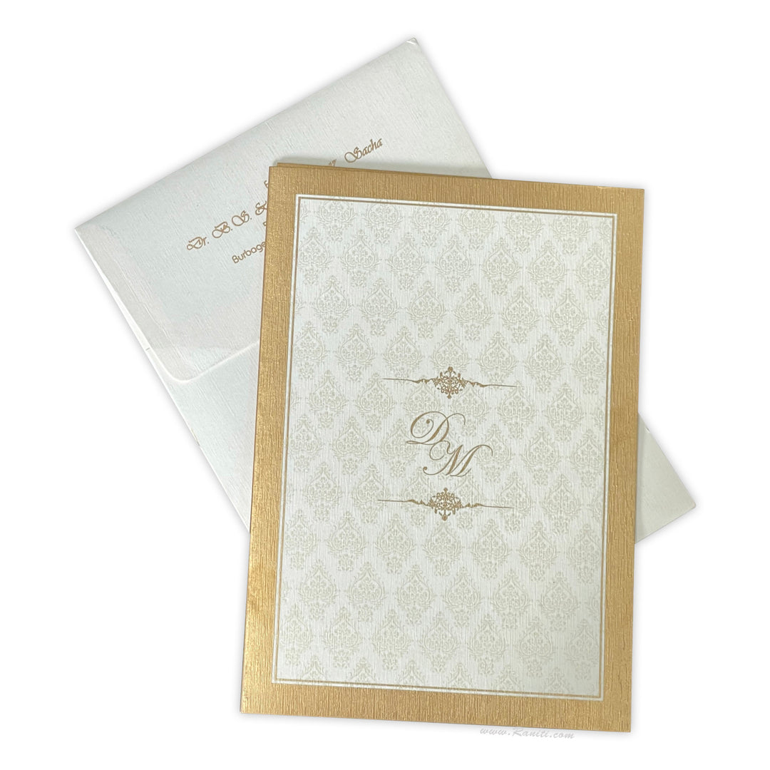 Custom Classic Invitation Card with Multiple Inserts and Gold Accent | White Wedding Invitation Card AM-259  Raniti LLC - Custom Invitations & Stationery