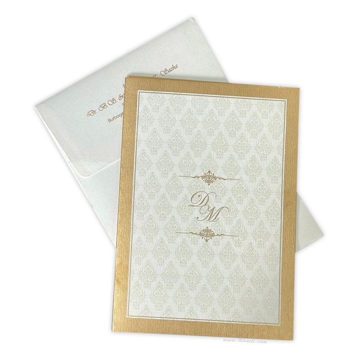 Custom Classic Invitation Card with Multiple Inserts and Gold Accent | White Wedding Invitation Card AM-259  Raniti LLC - Custom Invitations & Stationery