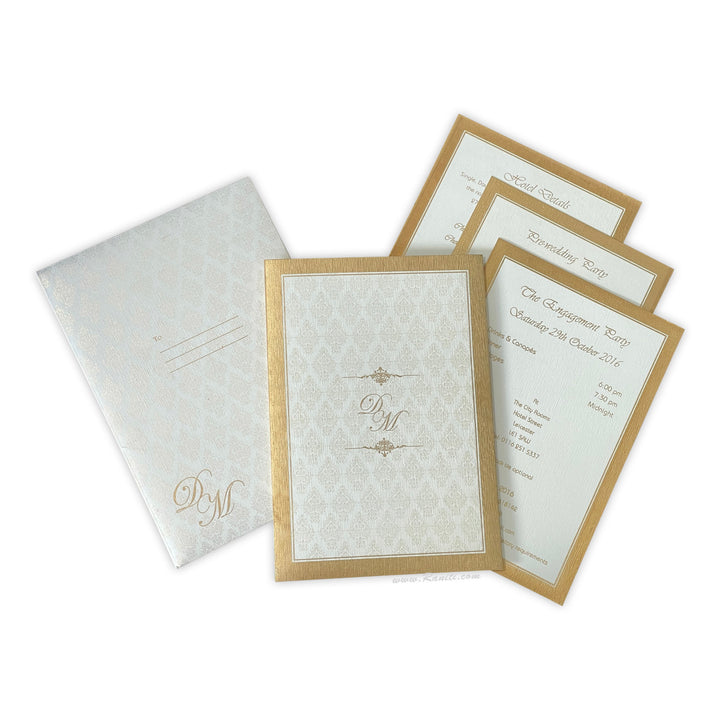 Custom Classic Invitation Card with Multiple Inserts and Gold Accent | White Wedding Invitation Card AM-259  Raniti LLC - Custom Invitations & Stationery