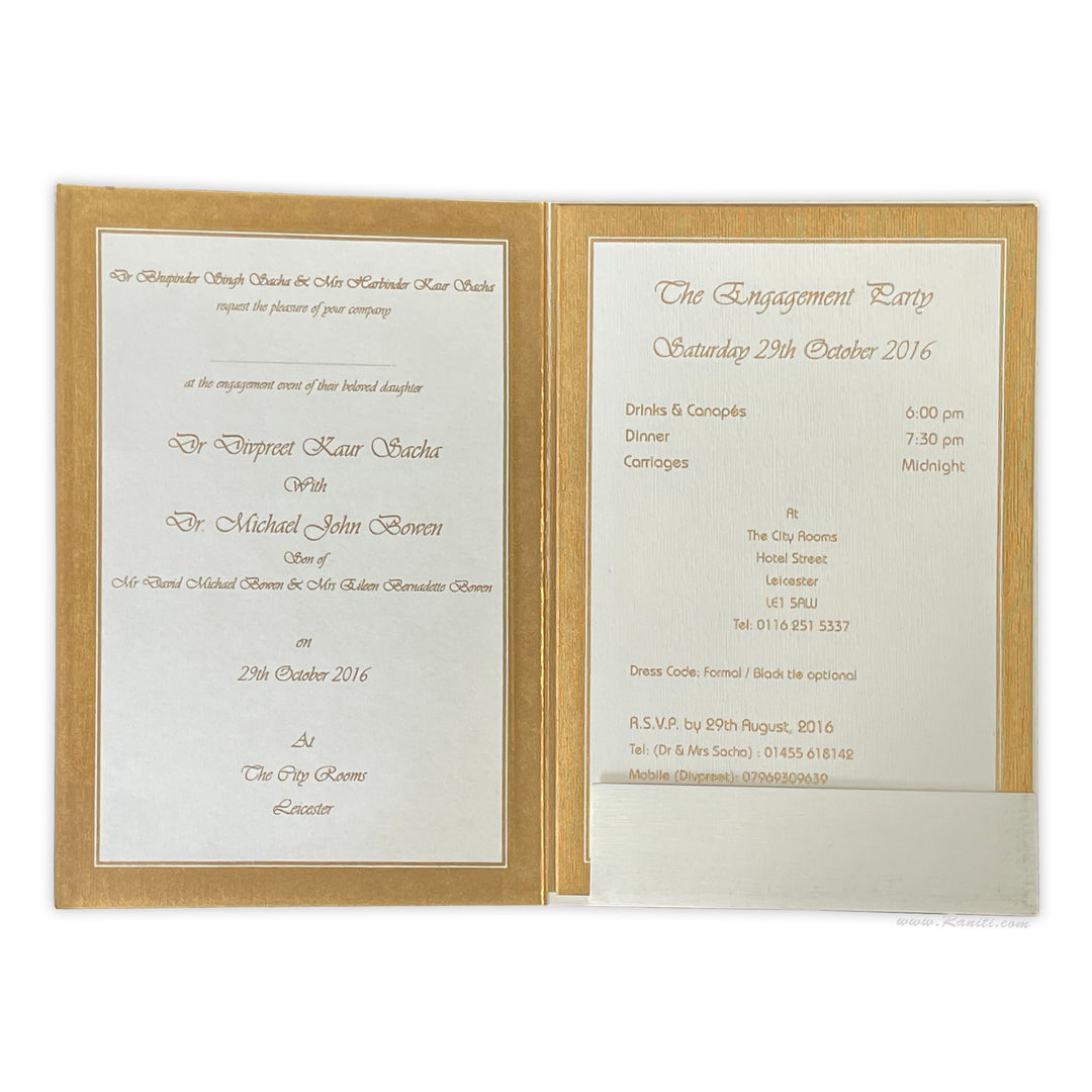 Custom Classic Invitation Card with Multiple Inserts and Gold Accent | White Wedding Invitation Card AM-259  Raniti LLC - Custom Invitations & Stationery