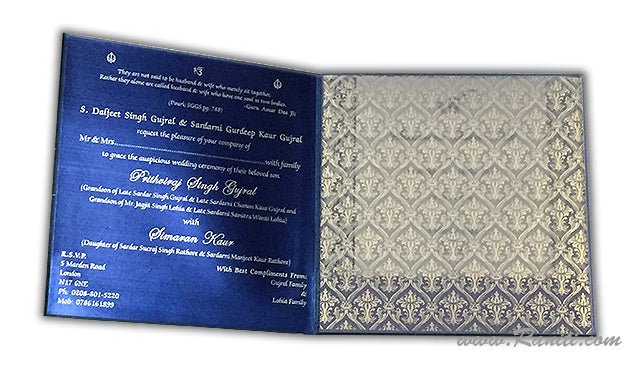 Damask Print Blue and Silver Custom Invitation Card | Wedding Invitation Card with Multiple Inserts AM-267  Raniti LLC - Custom Invitations & Stationery