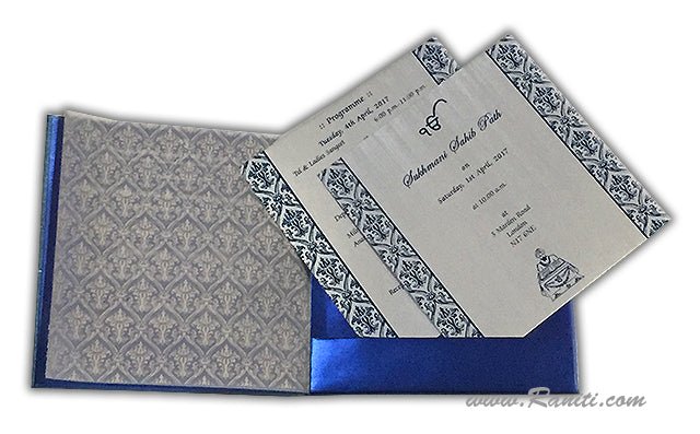 Damask Print Blue and Silver Custom Invitation Card | Wedding Invitation Card with Multiple Inserts AM-267  Raniti LLC - Custom Invitations & Stationery