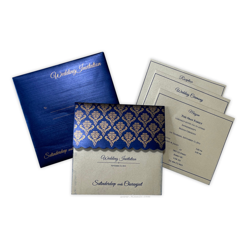 His and Her 6 x 6 Dark Blue and White Custom Invitation Card, Bride & Groom Set Custom Wedding Card AM-268  Raniti LLC - Custom Invitations & Stationery