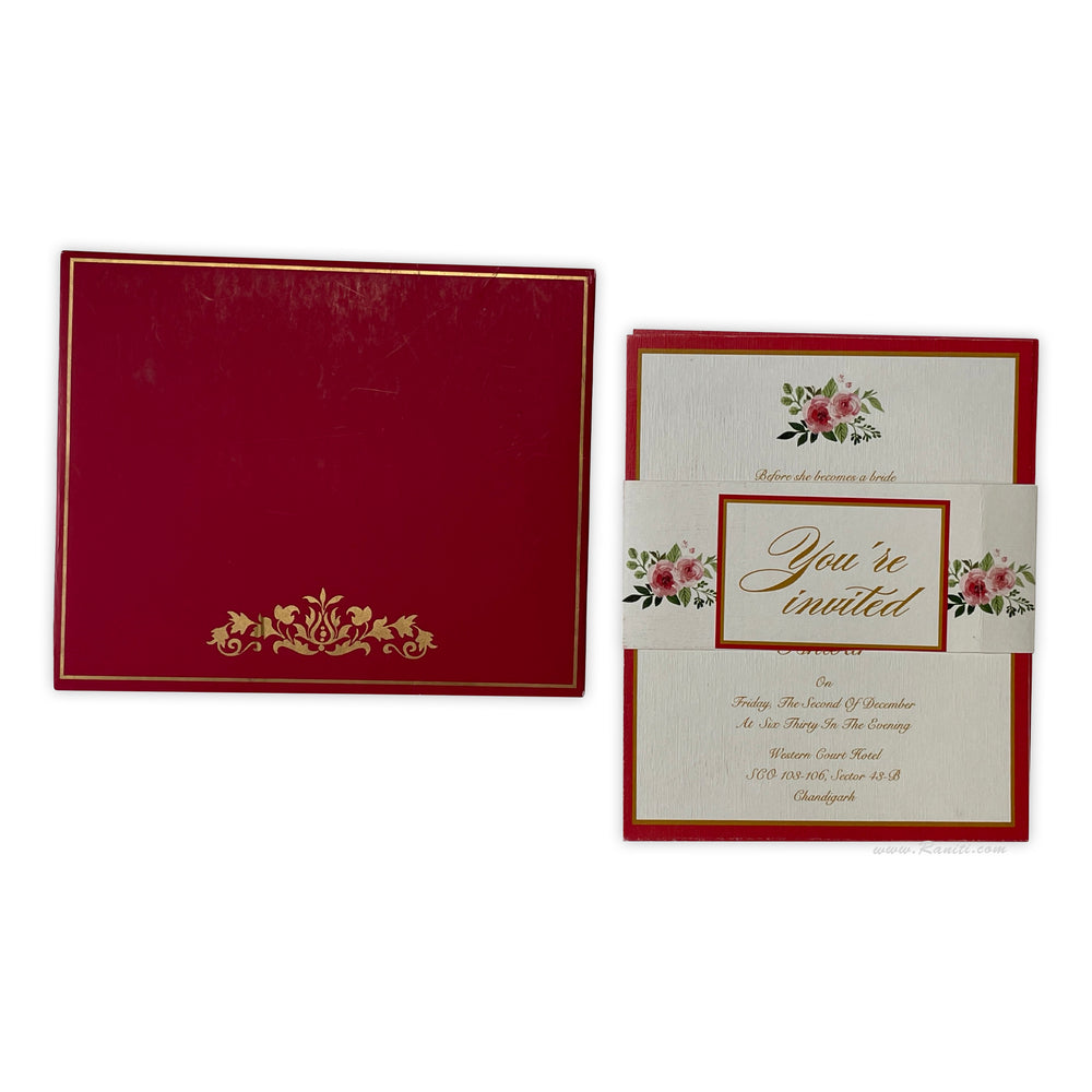 White and Red Floral Classic Vintage Custom Invitation Card with Belly Band | Floral Belly Band Custom Invitation Card AM-269  Raniti LLC - Custom Invitations & Stationery