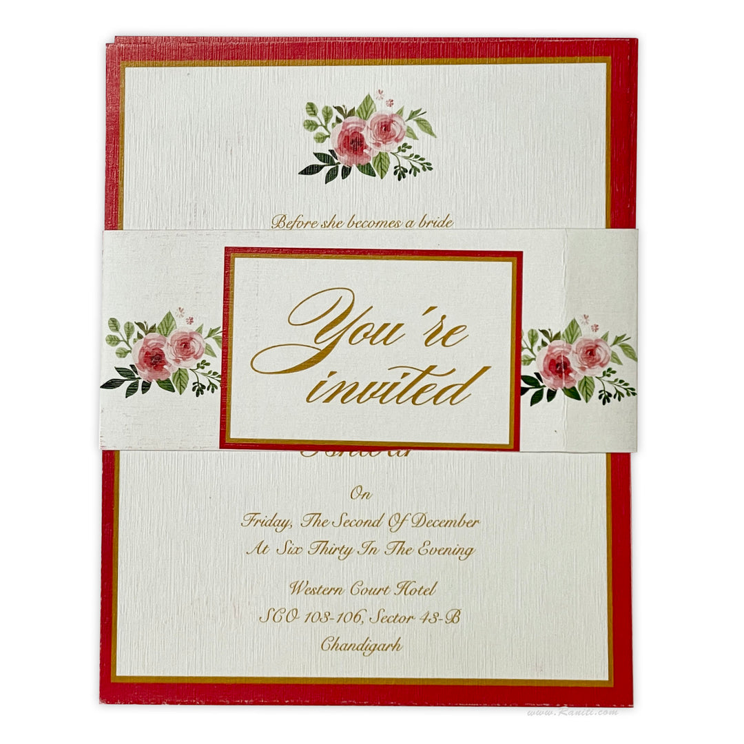 White and Red Floral Classic Vintage Custom Invitation Card with Belly Band | Floral Belly Band Custom Invitation Card AM-269  Raniti LLC - Custom Invitations & Stationery