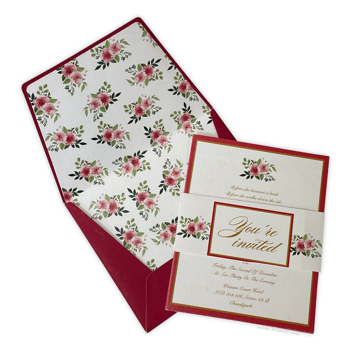 White and Red Floral Classic Vintage Custom Invitation Card with Belly Band | Floral Belly Band Custom Invitation Card AM-269  Raniti LLC - Custom Invitations & Stationery