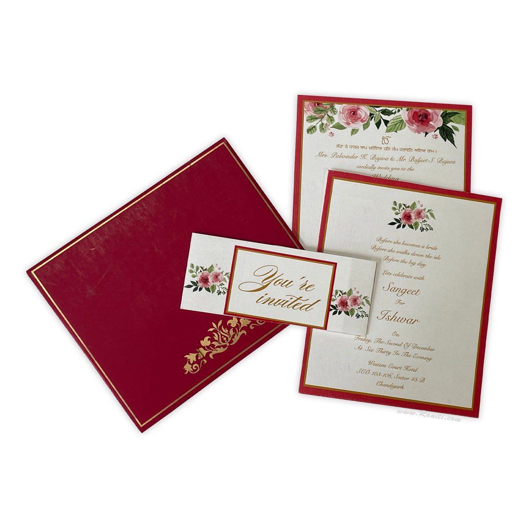 White and Red Floral Classic Vintage Custom Invitation Card with Belly Band | Floral Belly Band Custom Invitation Card AM-269  Raniti LLC - Custom Invitations & Stationery