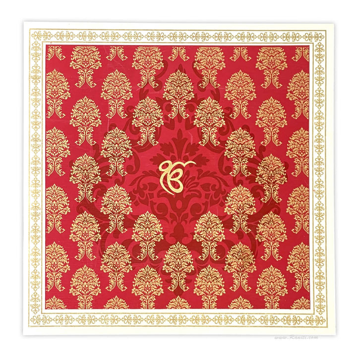 Red and White Square Custom Sikh Wedding Invitation Card with Multiple Inserts AM-270  Raniti LLC - Custom Invitations & Stationery