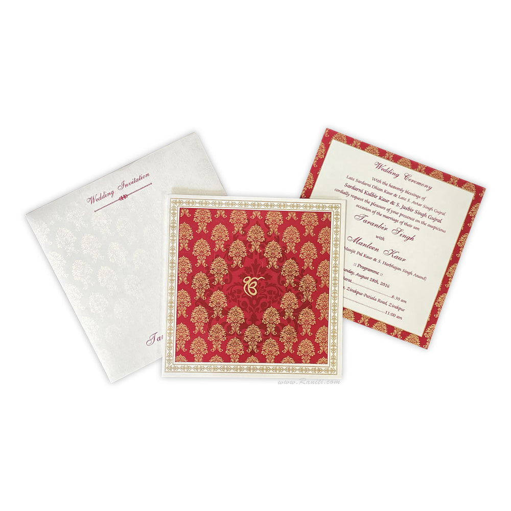 Red and White Square Custom Sikh Wedding Invitation Card with Multiple Inserts AM-270  Raniti LLC - Custom Invitations & Stationery