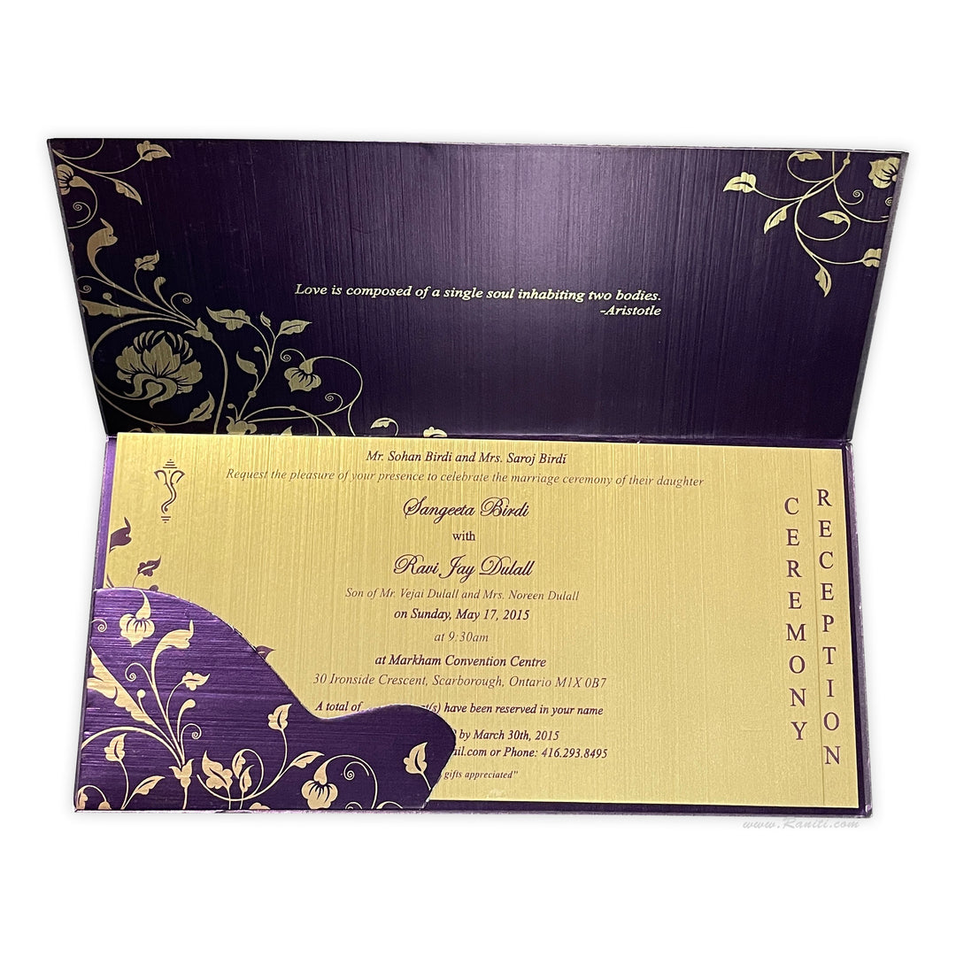 Purple Rectangle Custom Wedding Invitation with Rhinestones | Custom Wedding Invitations with Multiple Inserts AM-27  Raniti LLC - Custom Invitations & Stationery