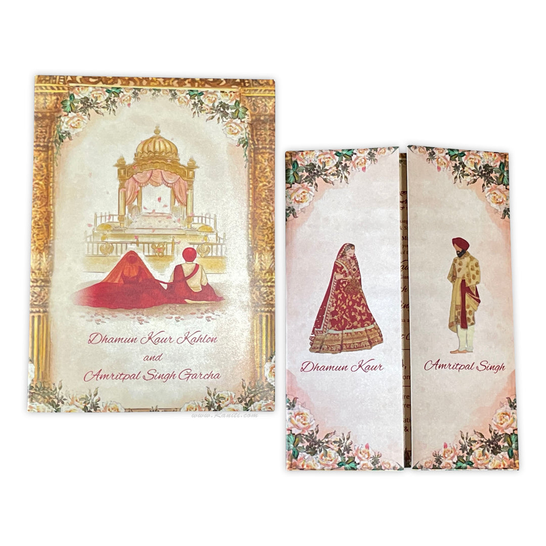 Floral Gatefold Sikh Wedding Custom Invitation Card AM-280