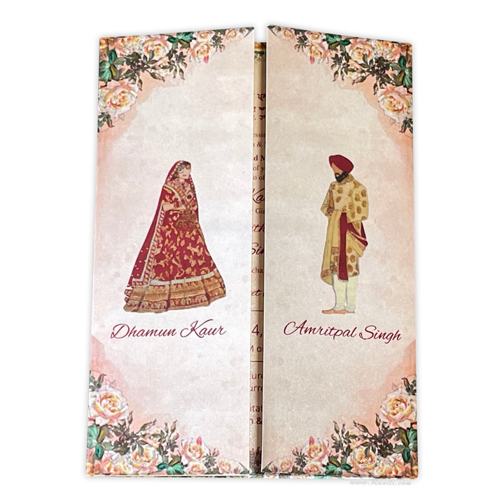 Floral Gatefold Sikh Wedding Custom Invitation Card AM-280