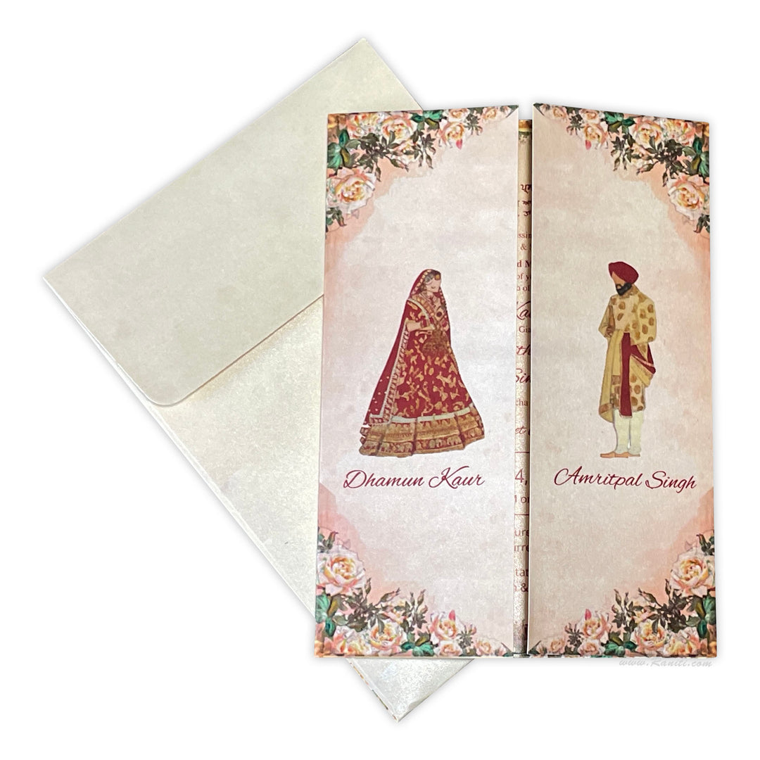 Floral Gatefold Sikh Wedding Custom Invitation Card AM-280