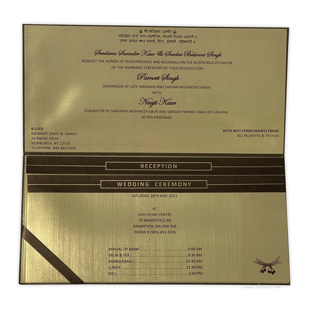 Brown and Golden Rectangle Classic Custom Invitation Card with Multiple Inserts | Custom Classic Wedding Invitation Card AM-295  Raniti LLC - Custom Invitations & Stationery