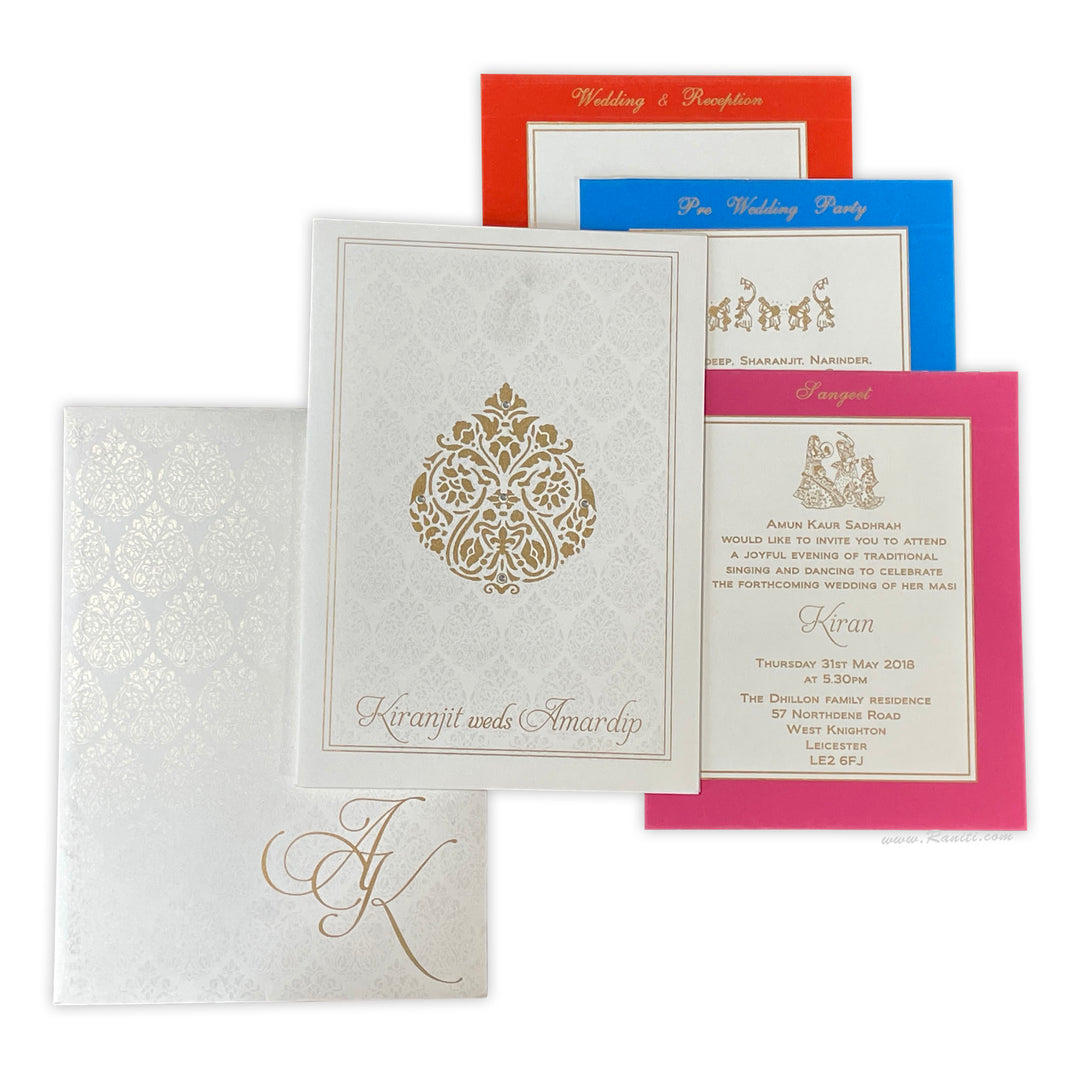 Monogram Print Custom Classic Invitation Card with Multiple Inserts | White Wedding Invitation Card AM-29  Raniti LLC - Custom Invitations & Stationery