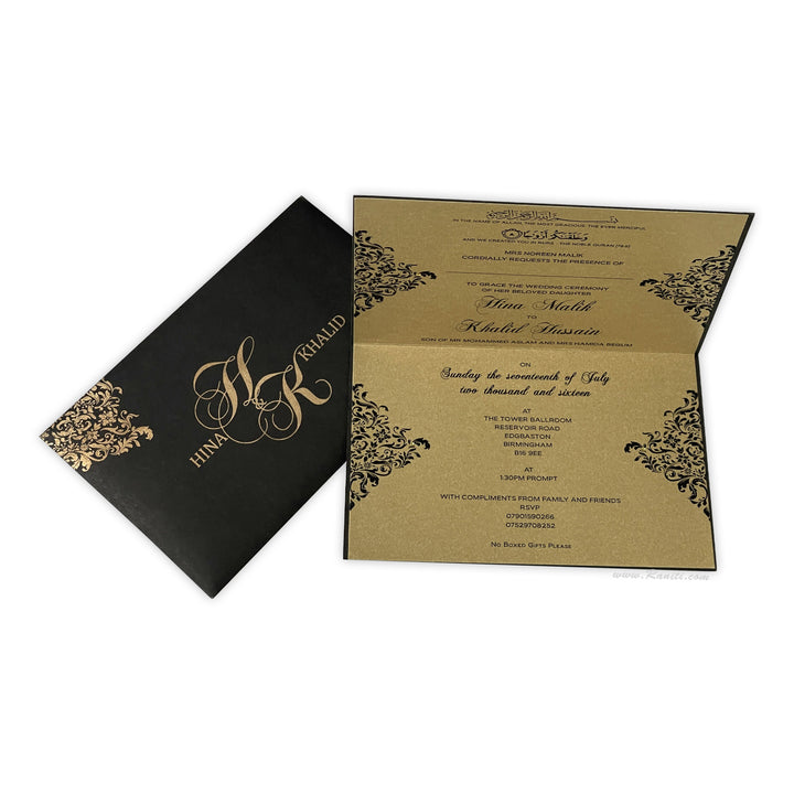 Black Rectangle Islamic Custom Invitation Card with Stones | Custom Black Wedding Invitation Card AM-300  Raniti LLC - Custom Invitations & Stationery