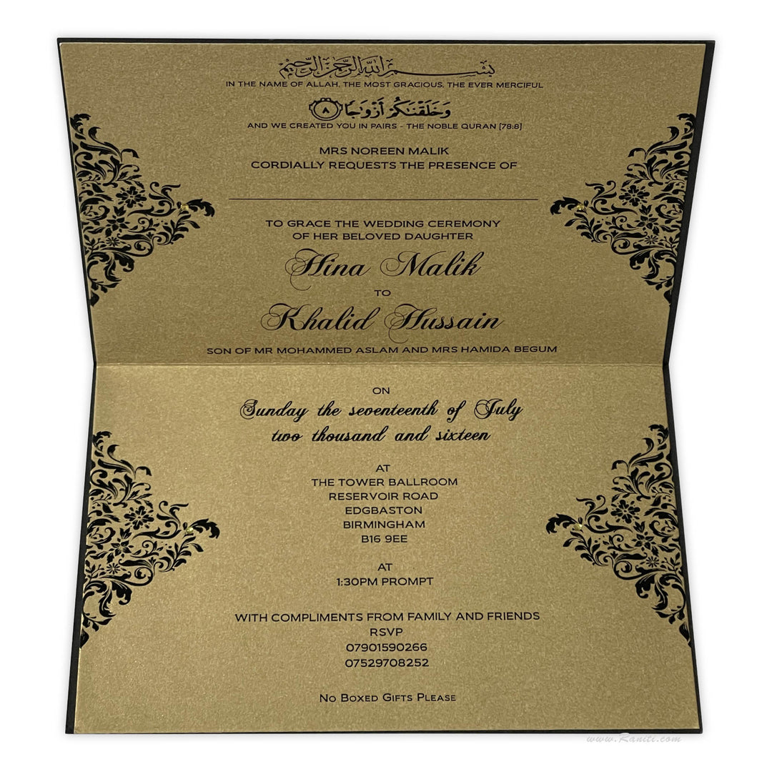 Black Rectangle Islamic Custom Invitation Card with Stones | Custom Black Wedding Invitation Card AM-300  Raniti LLC - Custom Invitations & Stationery