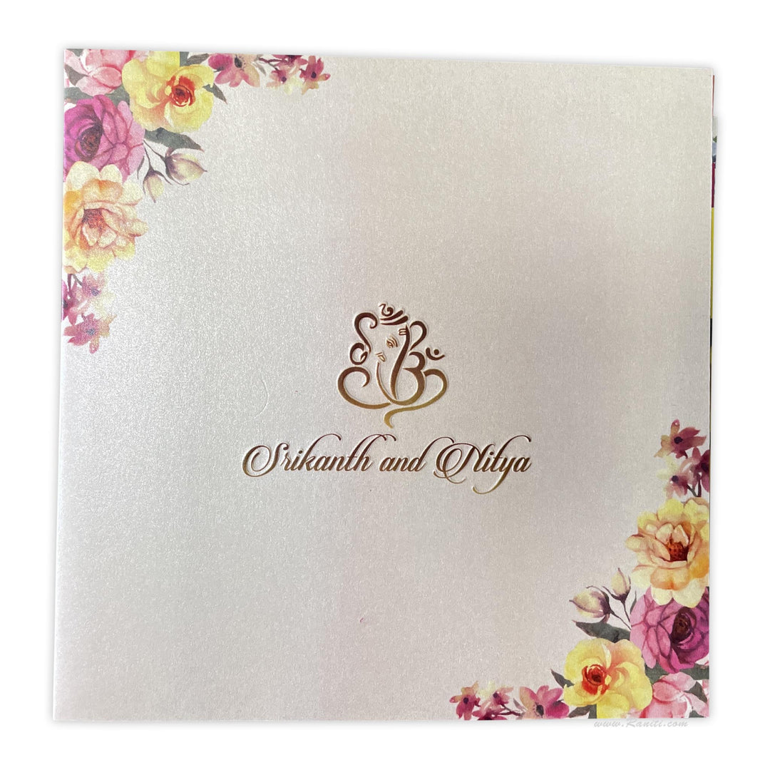 Vintage Floral Print Classic Custom Embossed Monogram Wedding Invitation Card AM-304  Raniti LLC - Custom Invitations & Stationery