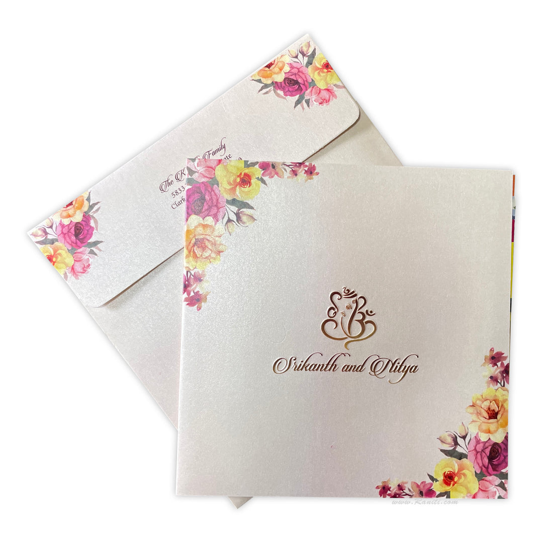 Vintage Floral Print Classic Custom Embossed Monogram Wedding Invitation Card AM-304  Raniti LLC - Custom Invitations & Stationery