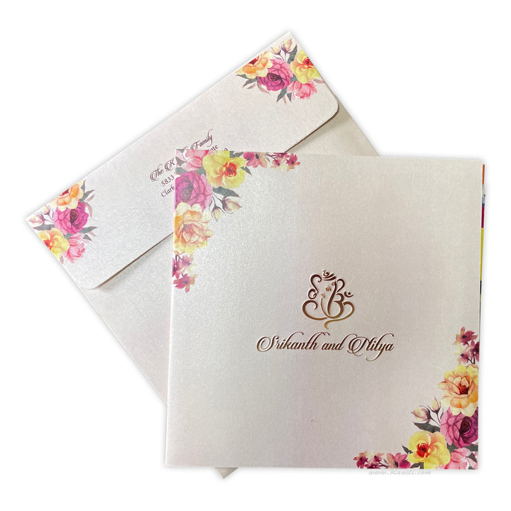 Vintage Floral Print Classic Custom Embossed Monogram Wedding Invitation Card AM-304  Raniti LLC - Custom Invitations & Stationery