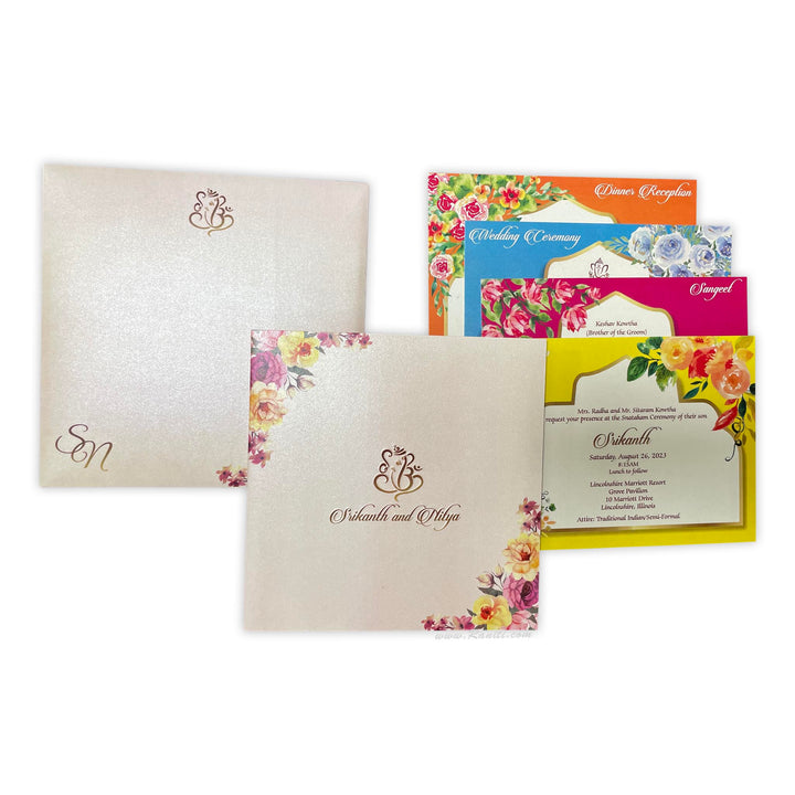 Vintage Floral Print Classic Custom Embossed Monogram Wedding Invitation Card AM-304  Raniti LLC - Custom Invitations & Stationery